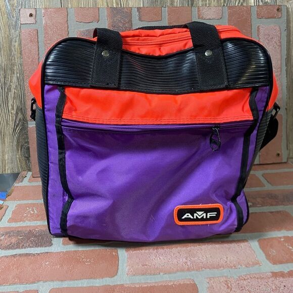 AMF Bowling Bag Single Ball Nylon Strap Pink Purple Orange Vintage VTG 90s - Picture 1 of 8